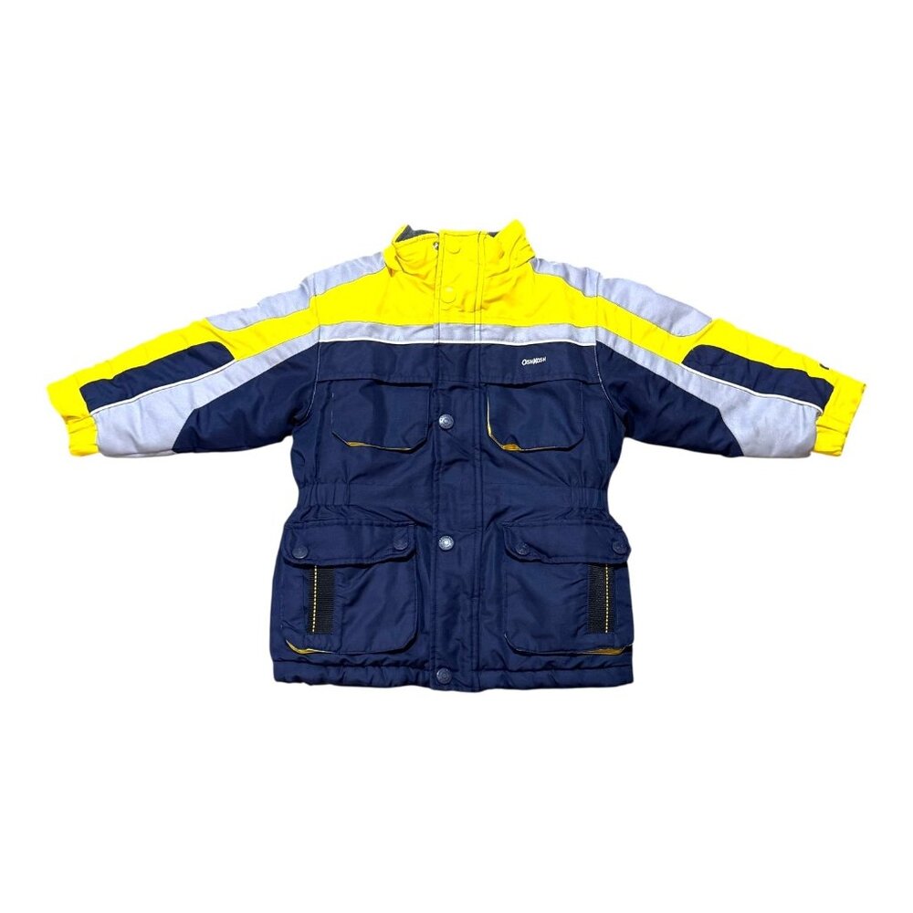 OshKosh Boys Size 4 Heavyweight Jacket Navy & Yellow Winter Coat Fleece Lined